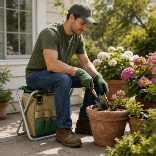 Folding Gardening Stool with Heavy-Duty Oxford Cloth and Garden Tool Kit