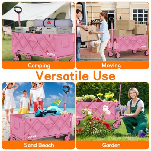 35" L Extra Long Wagons Carts Foldable, 360LBS Beach Wagon with Wheels - color: Pink