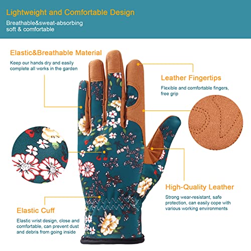 Bamllum Gardening Gloves for Women, Leather Garden Gloves - color: Brown+green