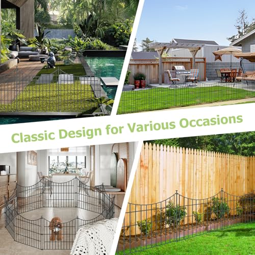 10 Panels No Dig Metal Garden Fence 24"H x 20' L Dog Fence Outdoor for Yard - size: 10pc 20 ft(L) X 24 in(H)-Concave