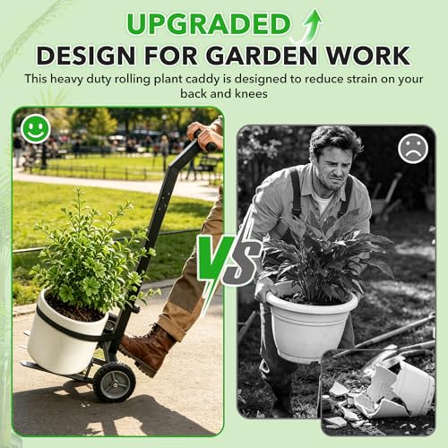 Garden Pot Mover Heavy Duty 175 LBS Plant Mover Cart with Adjustable Grabbing Arm, Strap & Suction Cups, Plant Caddy with Wheels for Indoor Outdoor Planters