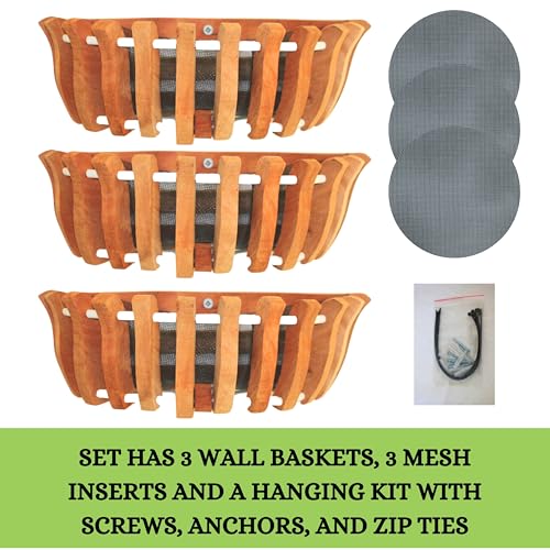 3 Wooden Orchid Wall Planters, Plant Baskets for Wall Mounting (Wall Baskets)