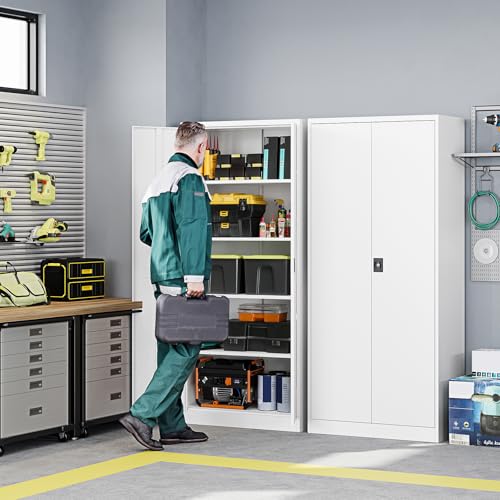 Letaya Metal Garage Storage Cabinets with Lock Door and Adjustable Shelves, Steel Tool Cabinets for Home,Office,Warehouse Organisieren (White, 71" H) - color: White, size: 16"D x 32"W x 71"H