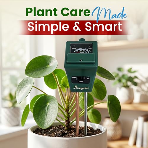 Soil Tester for Moisture, pH & Light 3-in-1,Battery-Free Analog Plant Care Meter with Stainless Steel Probe – for Indoor & Outdoor Gardening, Lawn & Garden Plants