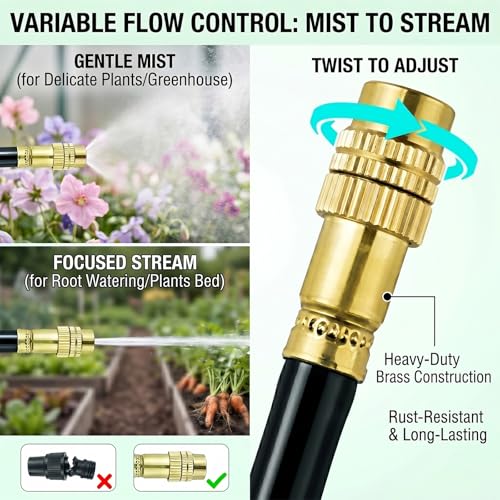 2026-Upgrade 100Ft 1/4" Drip Irrigation System,Garden Watering Kit with 20Pcs 360° Adjustable Copper Nozzles,Automatic Atomizing Sprinkler,DIY for Outdoor,Lawn,Greenhouse,Raised Beds (100FT/20pcs) - size: 100FT/20pcs
