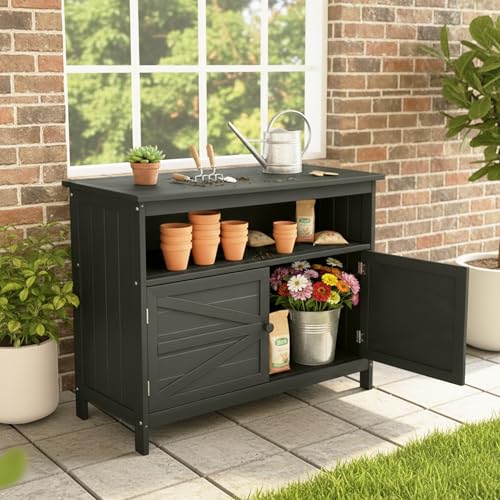 HIPS All-Weather Outdoor Storage Cabinet,Outdoor Sideboard with Magnetic Doors,3-Shelves Patio Storage Cabinet, Used for Garden,Buffet Cabinet,TV Stand, Bar Table,Balcony - color: Black