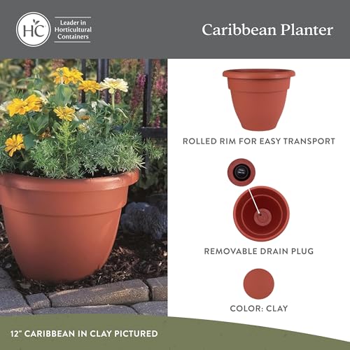 The HC Companies Caribbean Planter Pot - Outdoor & Indoor Plant Pot with Drainage Hole & Plug - Rolled Rim Plastic Pots for Plants & Flowers - Decorative Plant Pot (16" Clay, Pack of 1) - color: Clay, size: 16", style: Pack of 1