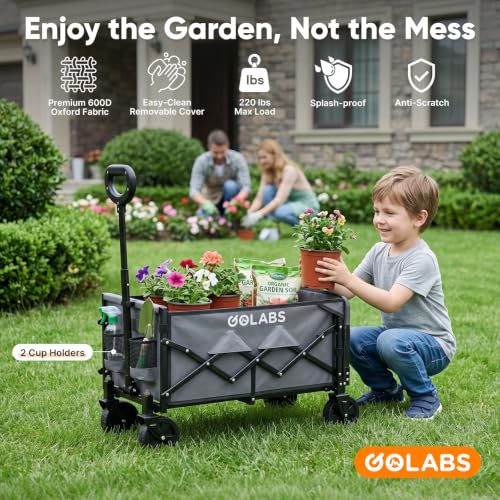 Golabs WA1 Collapsible Folding Wagon Cart, Max 220lb Load, Expands to 100L - color: Wa1 Gray