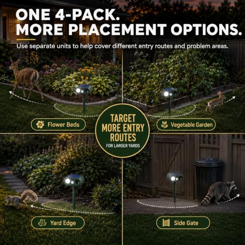 Solar Ultrasonic Animal Repellent Outdoor, Deer Repellent Devices, 4 Pack
