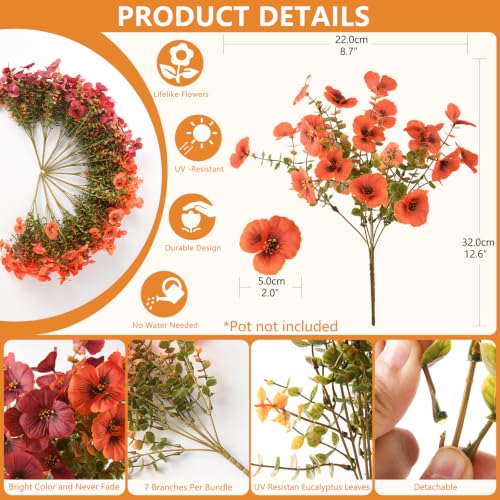 INQCMY Artificial Pansy Fall Flowers for Outdoor Porch Decoration Faux Mums - color: Orange Brown