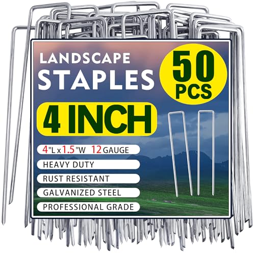 50 Pack Landscape Staples 4 Inch 12 Gauge Garden Stakes - size: 4 Inch