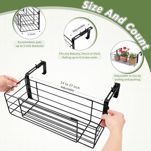 Youyole Railing Hanging Planter Holder, Adjustable Balcony Flower Pot Stand - color: Black, size: 6" Wide, style: Classic