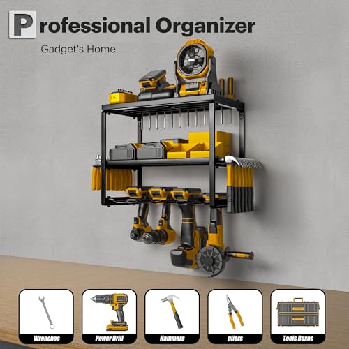 Spampur Power Tool Organizer, 3 Layers 4 Drill Holder Wall Mount - size: 3 Shelves 4 Slots