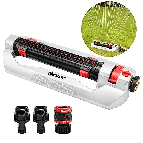 Eden 94095 Heavy Duty Turbo Oscillating Sprinkler, Covers Up to 4,000 sq. ft., 18 Precision Nozzles, Weighted Aluminum Base, Adjustable Range, Flow Control, Width Adjustment Tabs, Quick Connect Bundle - style: With Width Adjustment