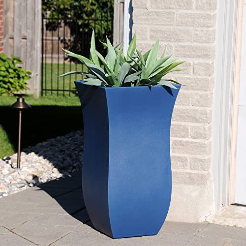 Mayne Valencia 30in Tall Planter - Neptune Blue - 16in x 16in x 30in - with Removable Plug, Polyethylene (5874-NB) - color: Neptune Blue