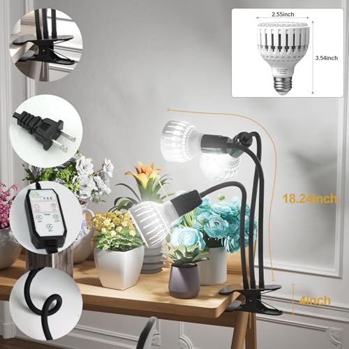 GooingTop Grow Light,24W (160Watts Equiv) 5000K White Full Spectrum LED Growing Lamp Clip on Desk for Indoor Plants,Bulbs Replaceable & Non-dimmable (Black, 240W) - size: 240W