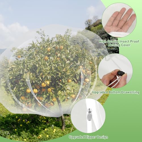 2PCS Large Fruit Tree Netting with Drawstring and Zipper, 6 x 6.6FT Blueberry Bush Netting Cover, Garden Bird Netting Plant Cover for Protect Plant Fruit Flower from Birds, Bugs, Cicadas, Insects - color: 2pcs-6.6x6ft
