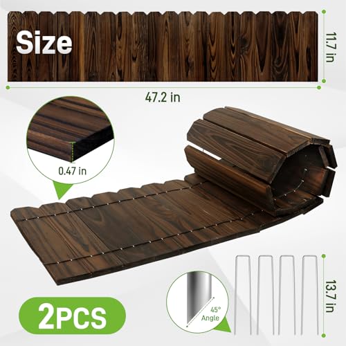 Mulctun Wood Garden Edging - 11.8" H X 47" L Sturdy Wooden Landscape Edging, Natural Flower Bed Edging Borders, Decorative Wooden Garden Fence for Yard Flower Bed Lawns Pathway Tree (2 Packs) - color: 11.8" H X 47" L(Brown), size: 2 Packs
