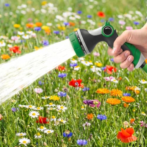 Garden Hose Nozzle Thumb Control with 10 Spray Patterns Water Hose Sprayer - color: Green