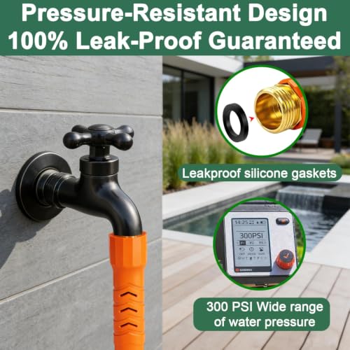 10FT Lightweight Garden Hose,Durable and Flexible Water Hose Non-Kink,Non-Slip Swivel Handles,All-Weather Leader Hose for Boats,RV,Marine Washdown,Lawn,Garden,Leakproof (OrangeBlack, 10 Ft) - color: OrangeBlack, size: 10 Ft