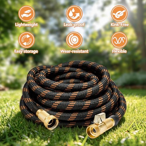 Flexible Garden Hose 100 FT, Ultra Lightweight Water Hoses w/10 Function Sprayer and 3/4" Brass Fittings, Kink-Free, Sturdy, Abrasion Resistant for Yard, Lawn, Outdoor and Gardening(Black Orange) - color: Black Orange, size: 100ft