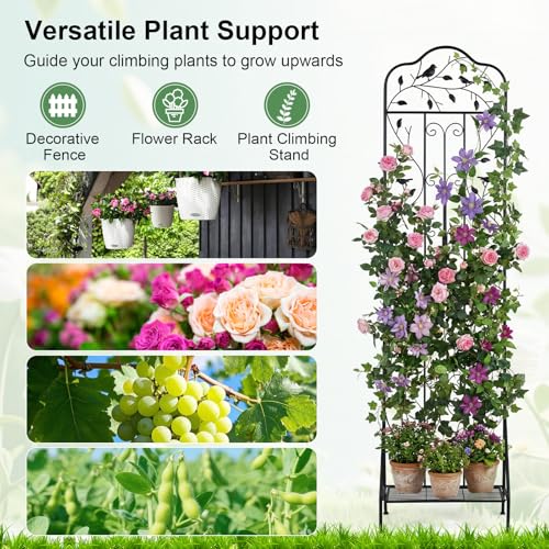 Giantex Metal Garden Trellis for Climbing Plants Set 2, 75" x 20" Outdoor Rose Trellis w/Foldable Bottom, Freestanding Plant Support for Vines, Flowers, Vegetables & Fruits, Patio Lawn Garden, Black - color: Black
