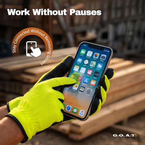 Grip Pro Washable Touch Screen Utility Gloves - color: Yellow, size: Medium
