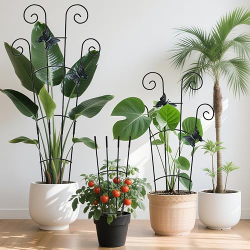 4 Pack 30 InchTaller Plant Trellis for Potted Climbing Plants Indoor,Expandable Metal Garden Trellis for Climbing Plants, Flowers Vine Ivy, Sturdy Houseplant Support for Potted Plants with Ties - size: 30in;4PC