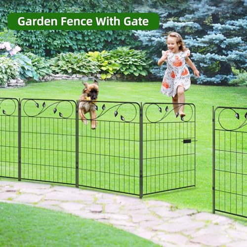 Decorative Metal Garden Fencing with Gate 30in(H) X16ft(L) 1Gate+7Panels - size: 30″Tall(Gate+7 Panels)