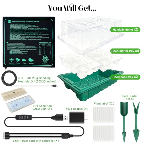 Seed Starter Trays with Grow Lights and Heat Mat, 2 Pack for Seed Starting - size: 2-Pack 48-Cell, style: With Heat Mat