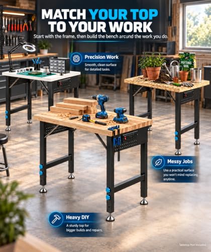 Seesii Heavy Duty Metal DIY Workbench Frame with Floor Protectors - size: Floor Protectors