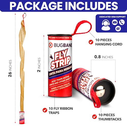 Fly Strips Indoor Sticky Hanging 10pk with Pins. Non Toxic Outdoor Fly Trap Indoor for Home. Flies Tape Paper Trap Ribbon Roll for House Gnat Fruit and Housefly. Bug Catchers for Inside Home Flypaper. - size: 10 count