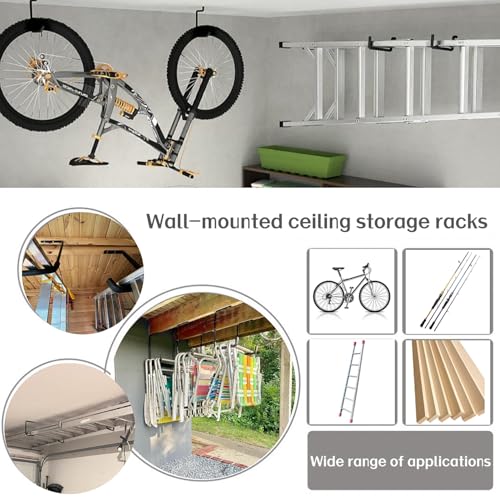 6pcs Overhead Garage Storage Rack, tility Ladder Hangers, Ceiling Mounted Garage Hooks for Lumber Bike Tools(9.45 x 12.6 Inch) - size: 9inch