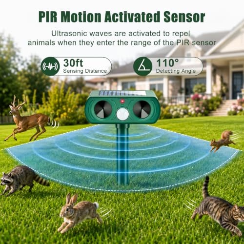 2026 Solar Ultrasonic Animal Repellent Outdoor with Motion Sensor, 4-Pack