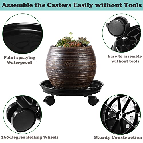 8 Packs Plastic Plant Caddy with Wheels 12” Heavy-Duty Rolling Plant Stand with Wheels Plant Dolly with Casters for Indoor and Outdoor Plant Roller Base Plant Saucer Mover, Black - color: Black, size: 12" - 8 packs