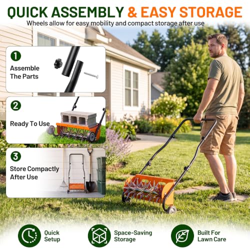Walensee Rolling Lawn Aerator Tool, 2" Spike Aerator, Orange