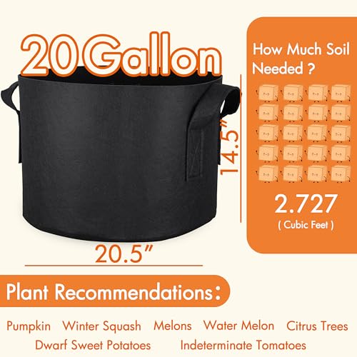 Gardzen 10-Pack 20 Gallon Grow Bags Fabric Pots with Heavy Duty Handles - size: 20 Gallons