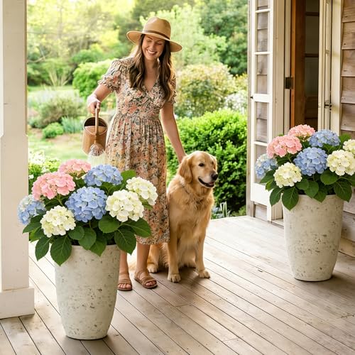 Autodaya 19.5" Resin Tall Planters for Outdoor Plants, Set of 2 Flower Pots - color: Country Round White-19.5"