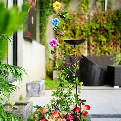 YYWMWM Metal Bird Bath with Trellis for Outside, 57” Height Birdbaths & Supports, Small Garden Decorative Trellises for Climbing Flowers Outdoor (Hummingbird) - style: Bird