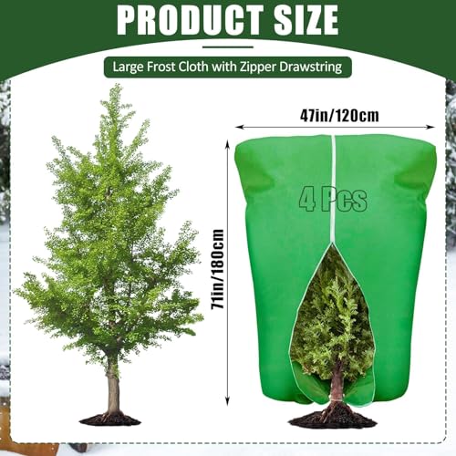 4 Pcs Plant Covers Frost Protection Bag 71"X47" Winter Reusable Plants Jacket with Zipper Drawstring Large Plant Protection Wraps Bags Frost Blanket for Winter Outdoor Garden Plants - color: Green, size: 71 x 47 Inch (4 Pcs)