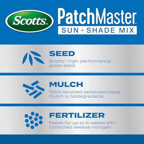 Scotts PatchMaster Lawn Repair Mix Sun + Shade Mix - Combination Grass Seed, Grass Fertilizer, and Mulch, Lawn Patch Repair, Covers Up to 140 sq. ft., 4.75 lb. (Pack of 8) - size: 4.75 lb (Pack of 8)