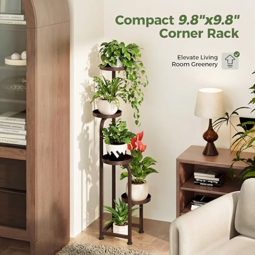 Bamworld Corner Plant Stand Indoor Outdoor Tall Metal Flower Pot Stands - color: Matte Brown, style: Spiral 4Tier