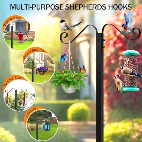 Garden Hose Holder for Outside - Upgraded Water Hose Holders with 5 Spikes & 2 Shepherds Hooks, Freestanding Hose Stand Heavy Duty Hose Hanger Hose Storage Hose Reel Rack for Outside Yard Lawn