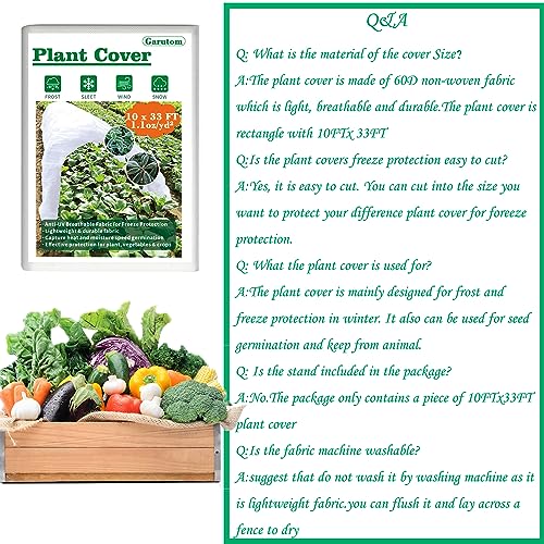 Garutom Plant Covers Freeze Protection 10ft x 33ft 1.1 oz Frost Cloth Plant Freeze Protection, Frost Blankets for Outdoor Plants Winter or Floating Row Covers Shade Cloth for Gardens, Vegetables - size: 10 x 33 ft