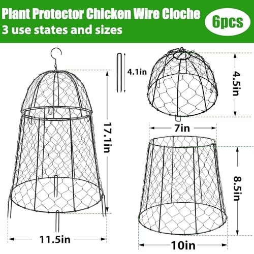 6 Pack Garden Cloches for Plants, Sturdy Chicken Wire Cloches Plant Cover