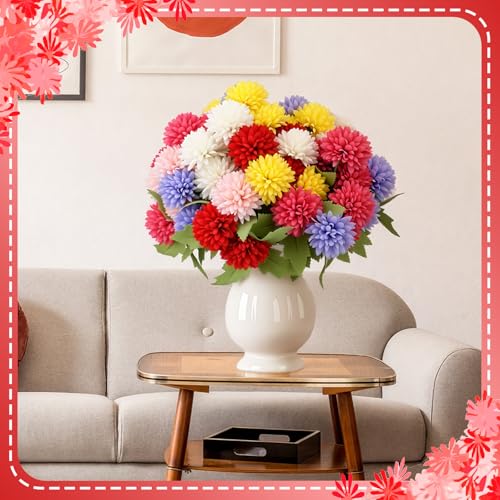 XunYee 12 Pcs Fall Artificial Flowers for Outdoor Faux Mums,Vivid Color - color: Vivid