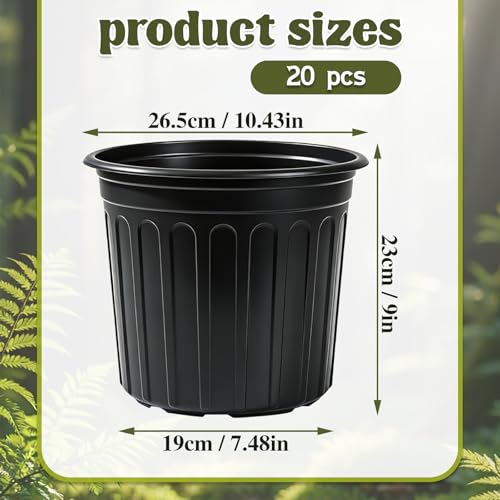 20 Pack 3 Gallon Plant Nursery Pots,Plastic Seedling Pot with Drainage Hole - size: 20 Pcs 3 Gallon
