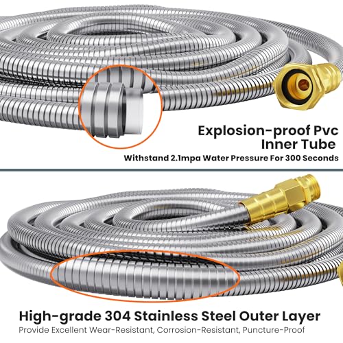 Giraffe Tools Garden Hose 100ft x 5/8", 304 Stainless Steel Metal Water Hose - size: 100FT 5/8"
