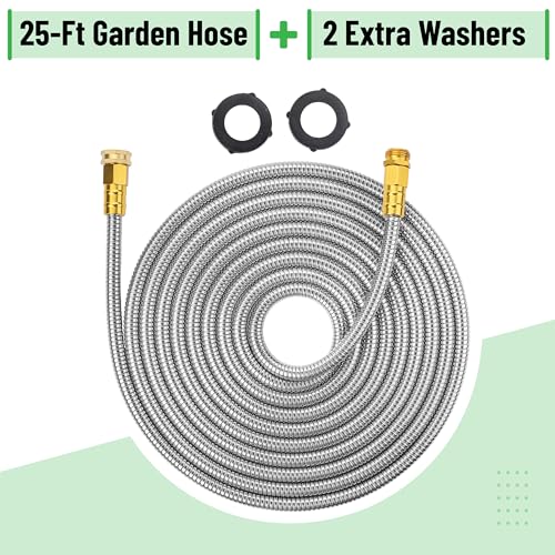 UNCO- Metal Garden Hose, 25 Feet Stainless Steel, No Kink, Lightweight - color: Silver, size: 25 ft