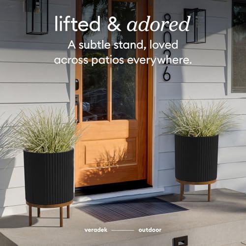 Veradek Demi Series Raised Planter - Round Planter with Stand - color: Black/Brown, size: 16 inch - 2 Pack